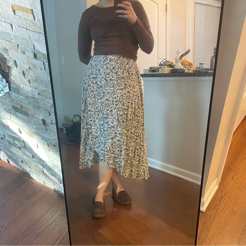 Japna Black and Cream Patterned Midi Skirt